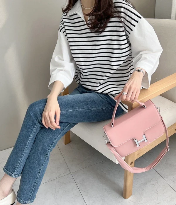 Women's Loose Striped Shirt Collar Women's Top - Image 12