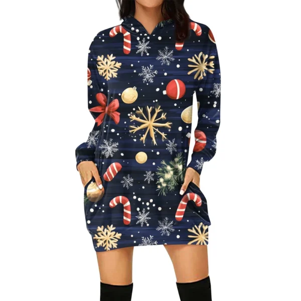 Ladies' Loose Casual Pocket Long Sleeved Hoodie Christmas Printed Sweatshirt - Image 4