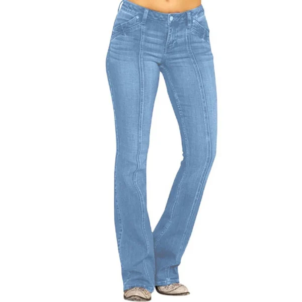 Women's Solid Color Patchwork Denim Low Waisted Cracked Horn Pants - Image 17