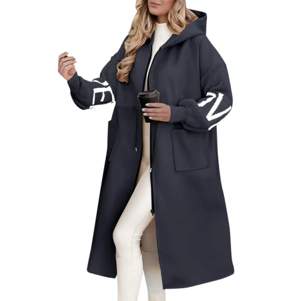 Women's  Solid Color Hooded Long Sleeve Knitted Sleeves Patchwork Casual Zip - Image 14