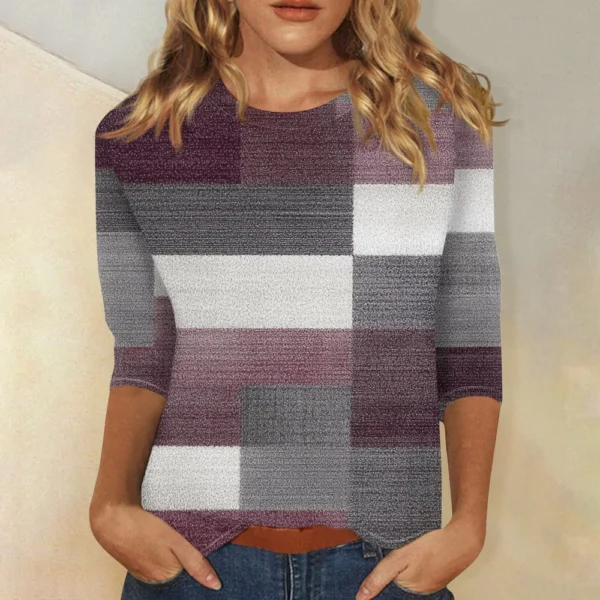 3/4 Sleeve Tops For Women T-Shirt Casual  Print Tops T Shirt Round Neck - Image 40