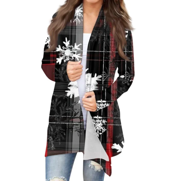 Women's Fashion Casual Christmas Print Mid-Length Cardigan Jacket - Image 16