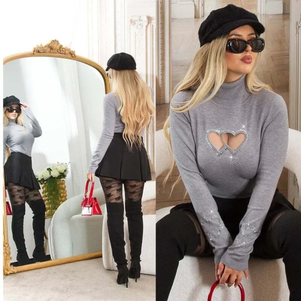 Knit top for women slim-fit high-neck hollowing out - Image 57