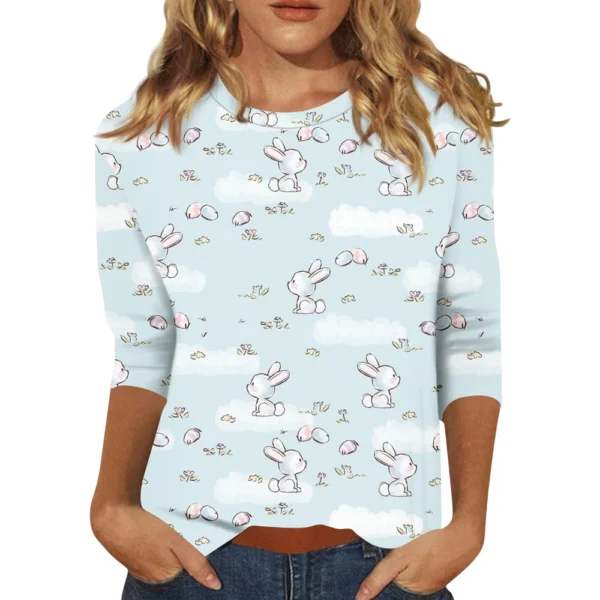 Women's Fashion Tops Casual 3/4 Sleeve Plus Size Easter Basic Printed Pullover - Image 23