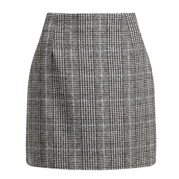 2024 Women's high-waisted plaid skirt tight pencil wool mini skirt - Image 5