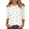Women's Printed Easter Basic Tops Casual 3/4 Sleeve Fashion Plus Size Pullover - Image 4