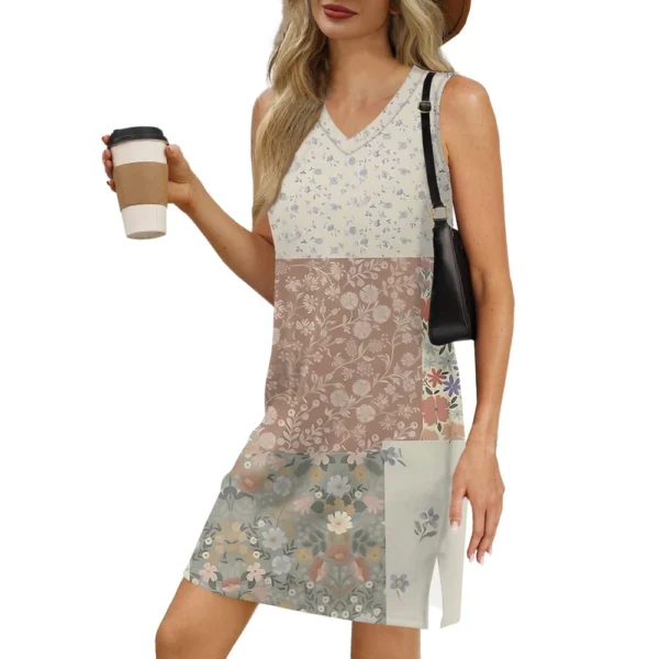 Women's V-neck Summer Casual Beach Vacation Women's Sleeveless Vintage Print - Image 38