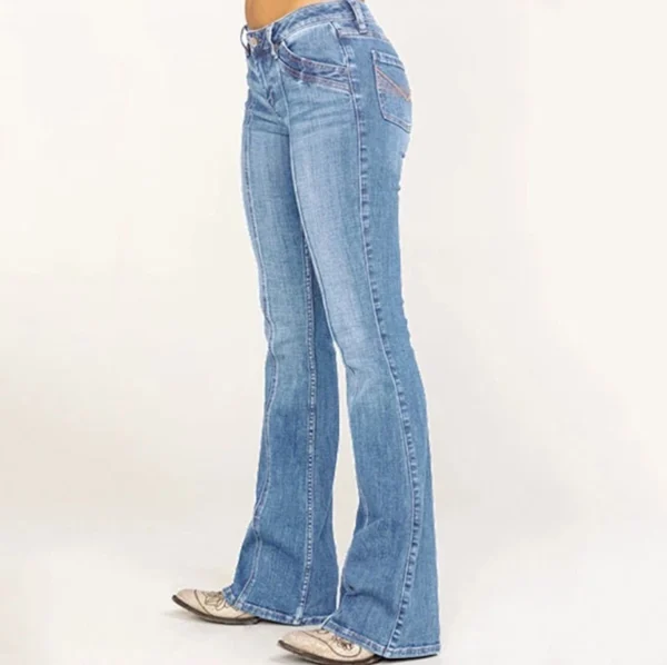 Women's Solid Color Patchwork Denim Low Waisted Cracked Horn Pants - Image 16