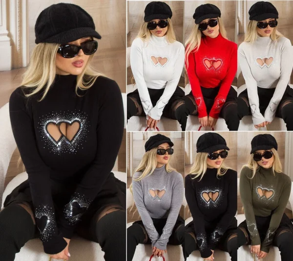 Knit top for women slim-fit high-neck hollowing out - Image 2