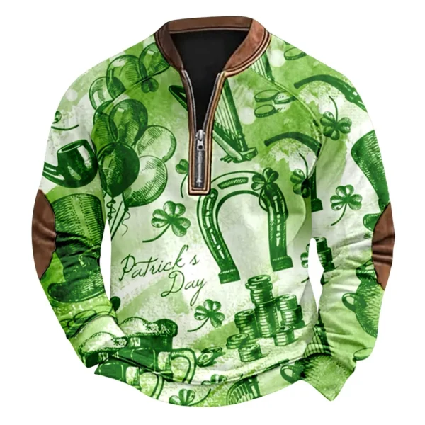 Men's St. Patrick's Day Vintage Casual Zip Sweatshirt Outdoor Casual Top - Image 32