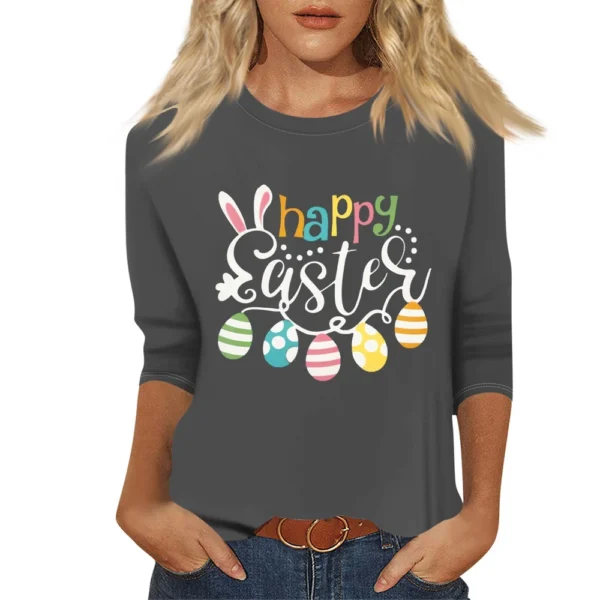 Women's Basic Printed Tops Plus Size 3/4 Sleeve Fashion Easter Casual Pullover - Image 17
