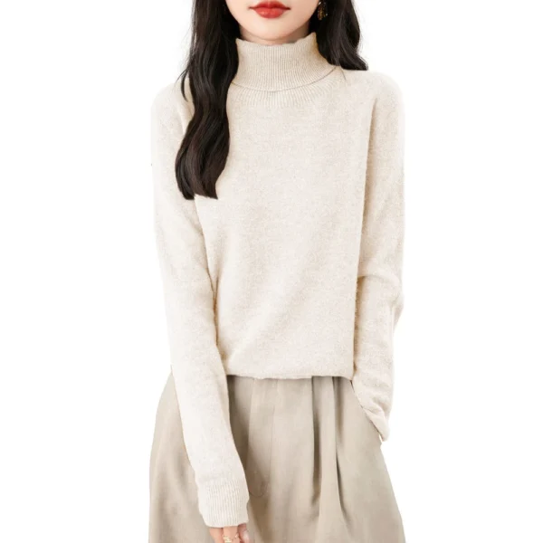 Women's Fashion Turtleneck Pullover Long Sleeve Loose Bottom Knit Sweater - Image 11