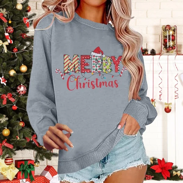 Women's Casual Loose Solid Color Easter Print Round Neck Long Sleeve Hoodie - Image 19