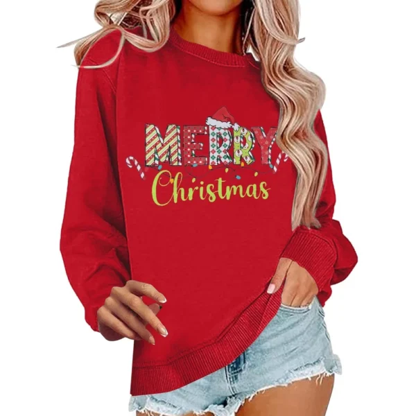Women's Casual Loose Solid Color Easter Print Round Neck Long Sleeve Hoodie - Image 26