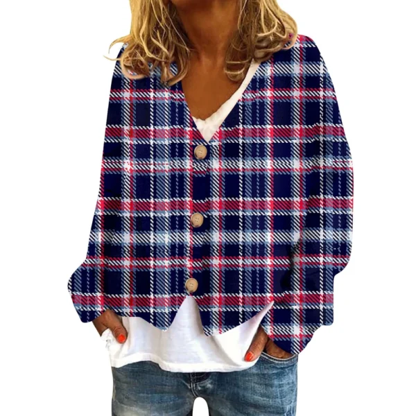 Women's Fashion Short Jacket Casual  Plaid Print Single Breasted Plush Top ﻿ - Image 3