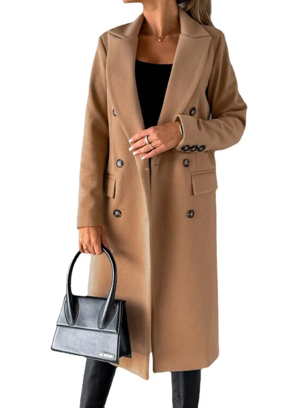Women's long-sleeved lapel solid color slim-fit coat coat - Image 8