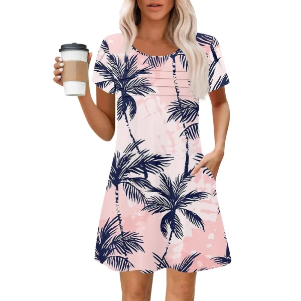Women's Summer Casual Petal Slim Stripe Pleated Solid Color Dresses - Image 29
