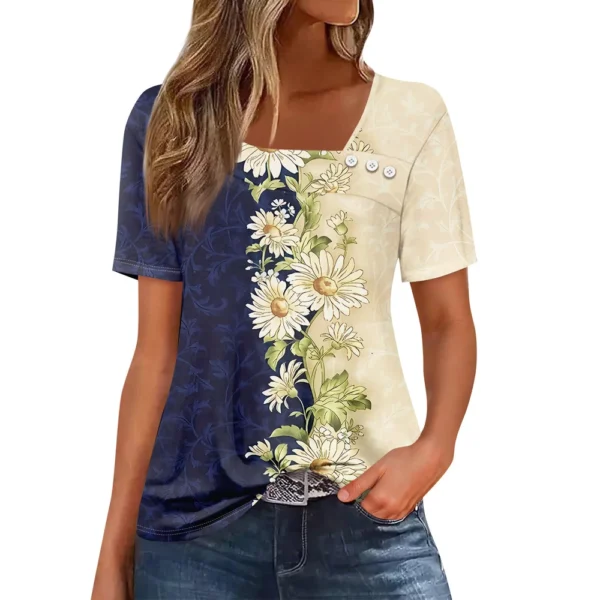 Women's Casual Printed Daily Short Sleeved Loose Fashion Round Neck T-Shirt - Image 19