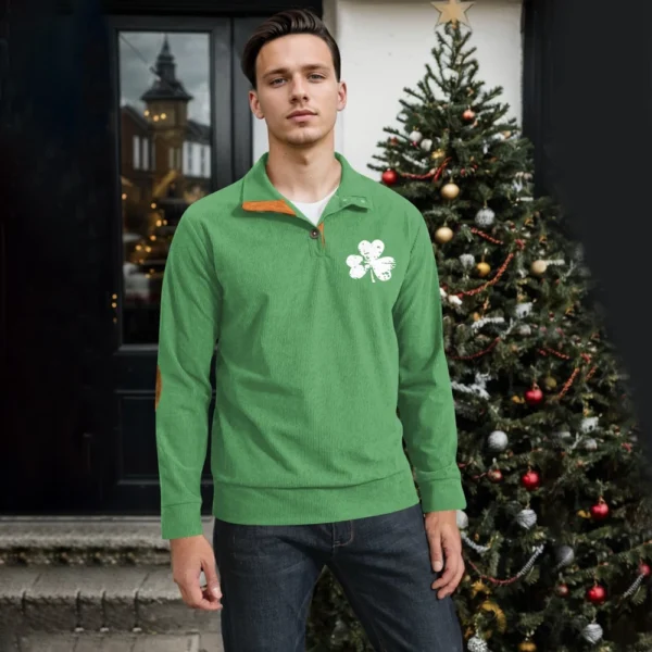 Knit Printed 3 Button - Corduroy Men's Standing Collar Pocket Sweatshirt - Image 10