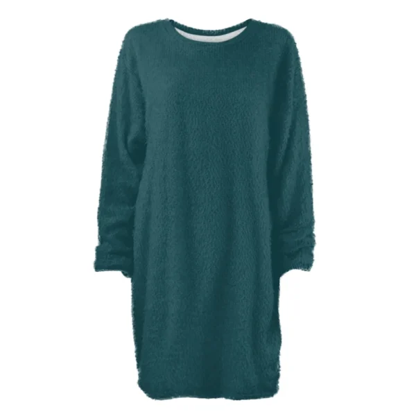 Women's Round Neck Casual Long Sleeve Plush Solid Color Dresses - Image 12