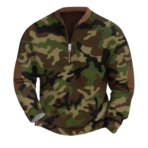 Men's Fashion Casual Half Zip Neck Loose Long Sleeve Camouflage Sweatshirt - Image 29