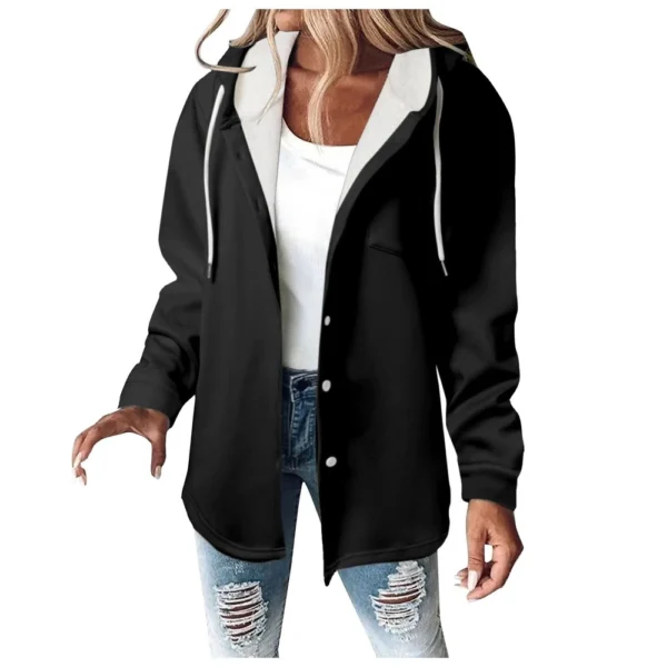 Fleece Hoodies For Women Warm Print Sweatshirt Button Lined Drawstring Hooded - Image 20
