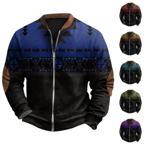 Men'S Retro Casual Sportswear With Open Zipper Sweatshirt Jacket