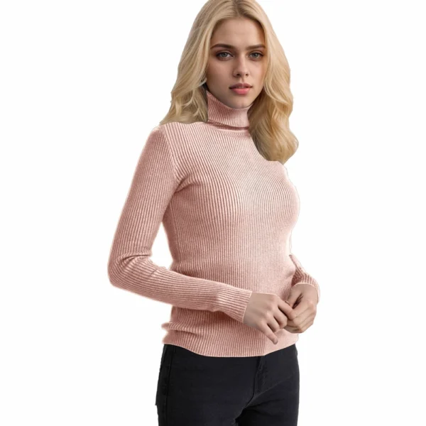 Women's Fashion Casual Solid Color Versatile Knitted High Neck Pullover Sweater - Image 4