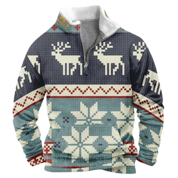 Men's  Loose Casual Fashion Stand Collar Half-Zip Hoodless Sweatshirt - Image 8