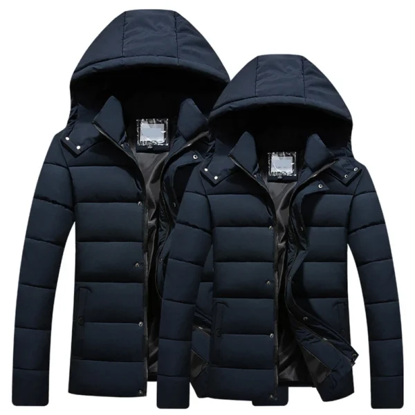 Men's Solid Color Thick Hooded Cotton Coat With Fleece Padded Coat Large Size - Image 18