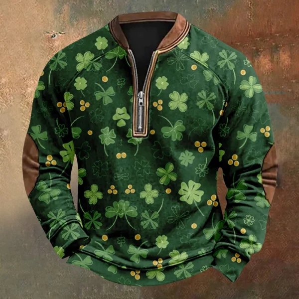 Men's St. Patrick's Day Vintage Casual Zip Sweatshirt Outdoor Casual Top - Image 22