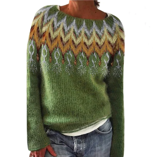 Women's Fashionable Casual Printed Round Neck Pullover Loose Long Sleeved - Image 32