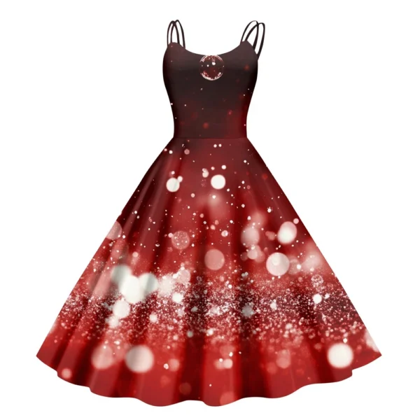 Women's Christmas Snowflake Print Sexy Slim Off Shoulder Punk Retro Dress - Image 38