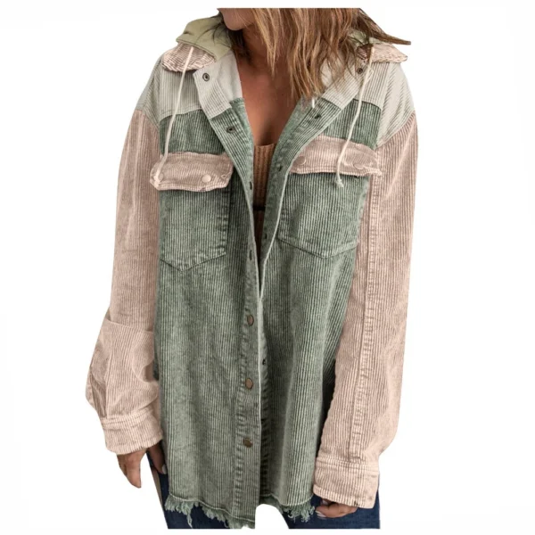 Women's Contrasting Splicing Double Pocket Hooded Jacket - Image 6