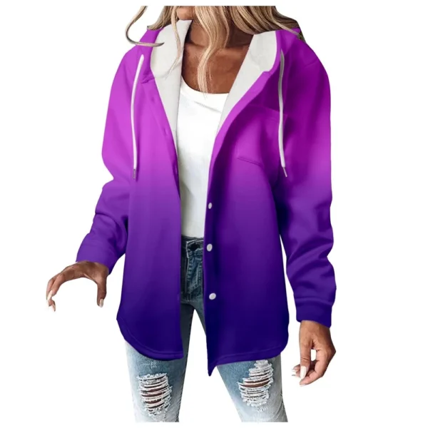 Fleece Hoodies For Women Warm Print Sweatshirt Button Lined Drawstring Hooded - Image 6