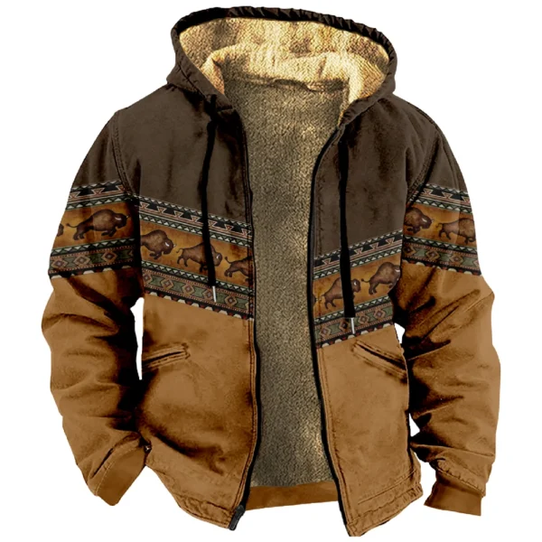 Men's Winter Print Jacket Men's Casual Trend Zipper Hooded Jacket - Image 32