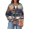 Women's Casual Half Zipper Lapel Christmas Printed Pullover Top Side Slit - Image 9