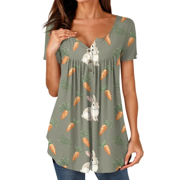 Women's Casual Daily Printed Round Neck Fashion Short Sleeved Loose T-Shirt - Image 11