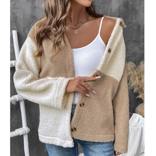 Women's Loose Casual Color Blocked Single Breasted Lapel Long Sleeved Jacket - Image 9