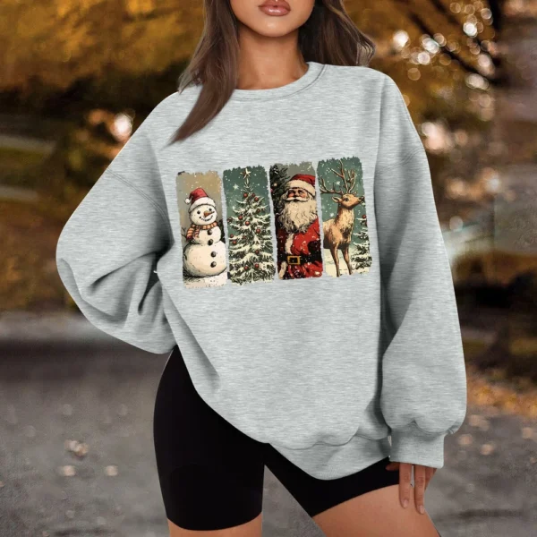 Women's Casual Fashion Long Sleeve Christmas Print Round Neck Sweatshirt Top - Image 28