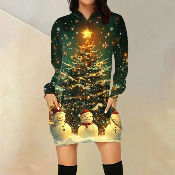 Ladies' Loose Casual Pocket Long Sleeved Hoodie Christmas Printed Sweatshirt - Image 13
