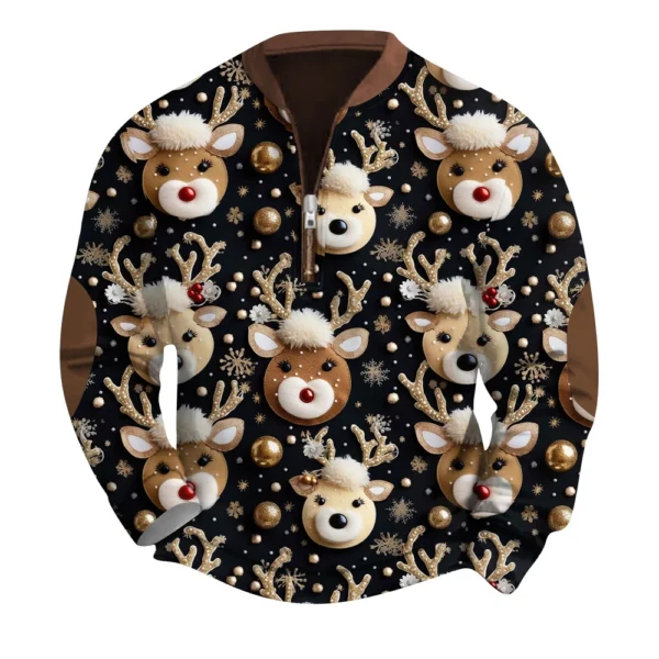 Men's Fashion Casual Half Zip Neck Loose Long Sleeve Camouflage Sweatshirt - Image 17