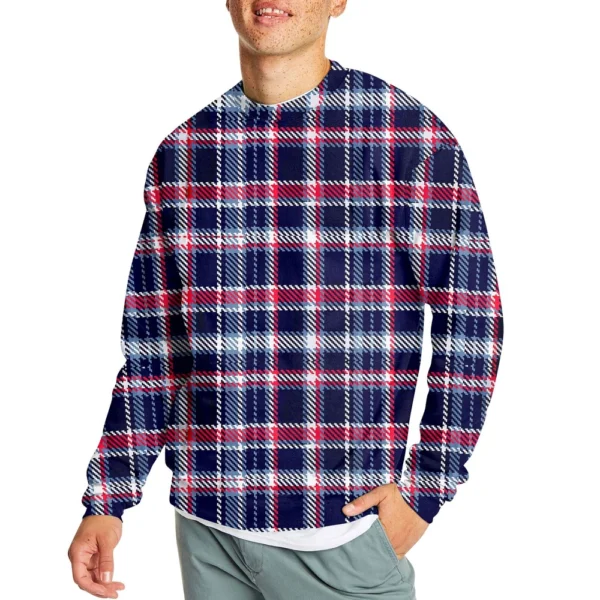 Men's Casual Fashion Comfortable Plaid Round Neck Pullover Sweatshirt Sweatshirt - Image 4