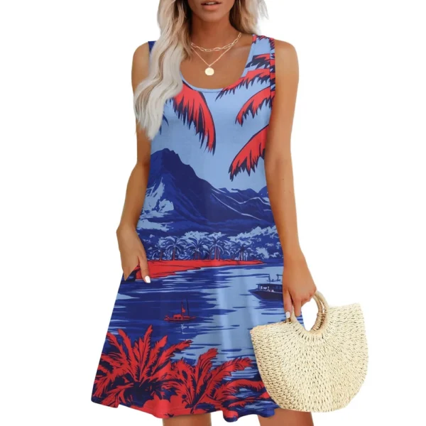 Women's Casual Fashion U-neck Sleeveless Print Dress - Image 16