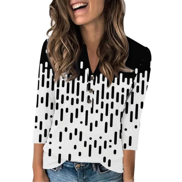 Women's Fashion Casual Loose 3/4 Sleeve Printed Round Neck Top - Image 6