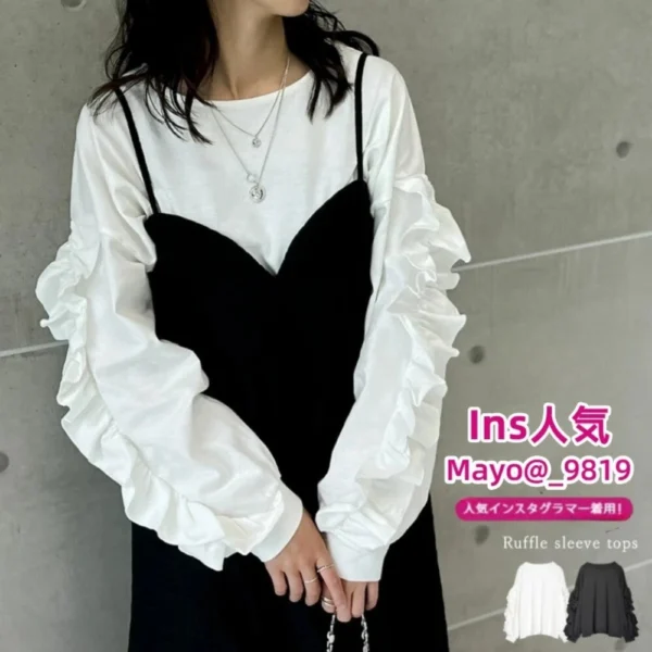 Crew neck solid color loose casual long-sleeved women's top - Image 5