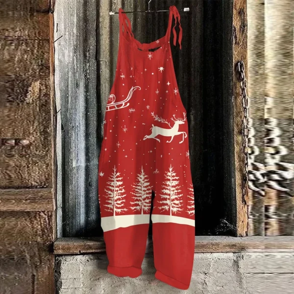 Women's Casual Christmas Shoulder Strap Print Loose Jumpsuit Vintage - Image 19