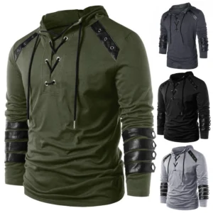 Fall And Winter Hooded Men's Leather Casual Personality Fashion Hoodie