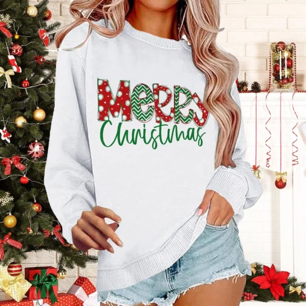 Women's Casual Loose Solid Color Easter Print Round Neck Long Sleeve Hoodie - Image 31