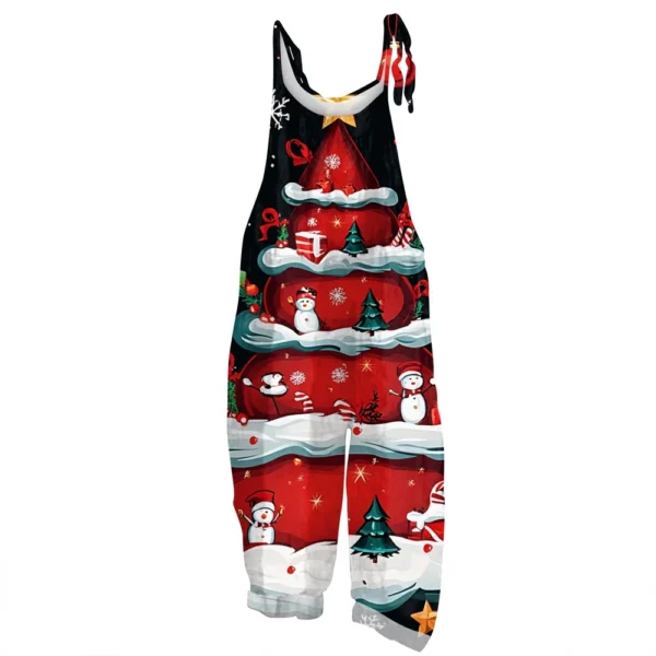 Women's Print Casual Vintage Loose Christmas Jumpsuit Shoulder Strap - Image 9